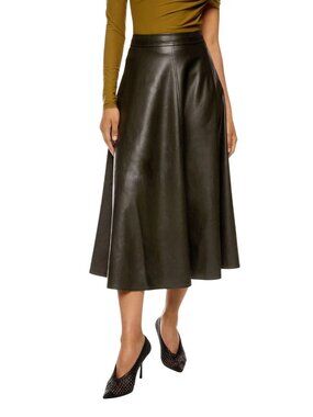 Peter Som Olive Faux Leather Circle Skirt in Olive 10 Womens Vegan Midi